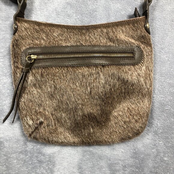 Maurizio Taiuti Genuine Leather Hand Bag Brown Cowhide Hair Cross Body Italian - Picture 2 of 11